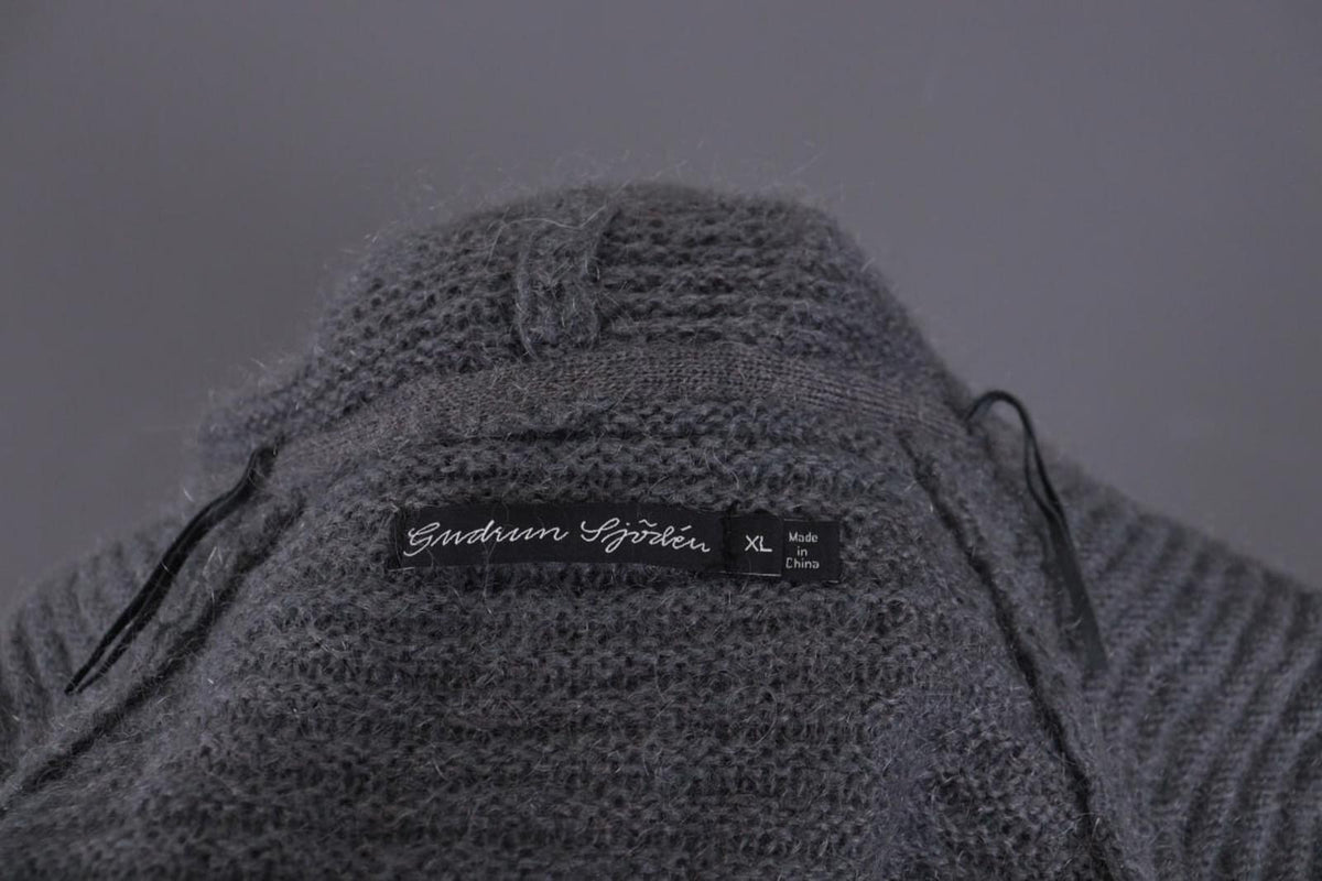GUDRUN SJODEN Gray Ribbed Mohair Wool Cape Wrape Cardigan Sweater – Size XL