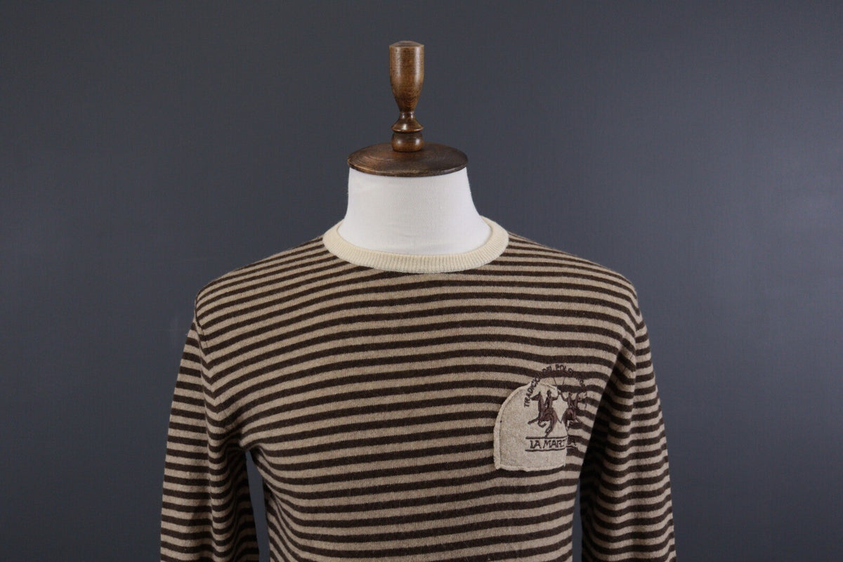 La Martina Brown Stripe Wool Brown Men's Crew Neck Sweater – Size M