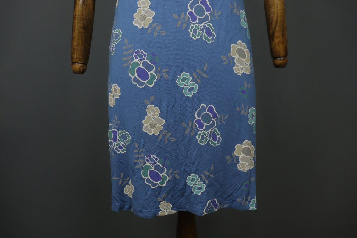 GUDRUN SJODEN Blue Modal Floral Short Sleeve Scoop Neck Shift Dress – Size L