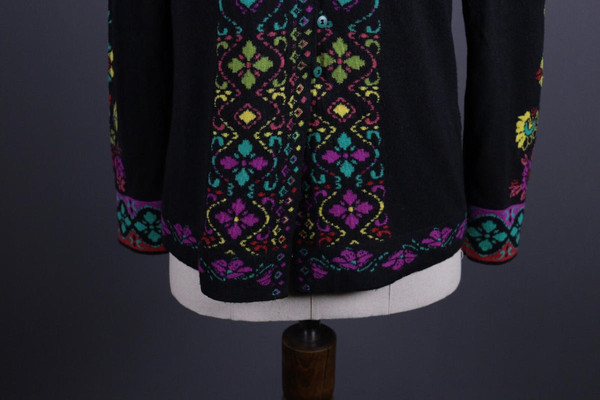 IVKO Black Intarsia Pattern Wool Floral Knit Sweater – Size 40 / S