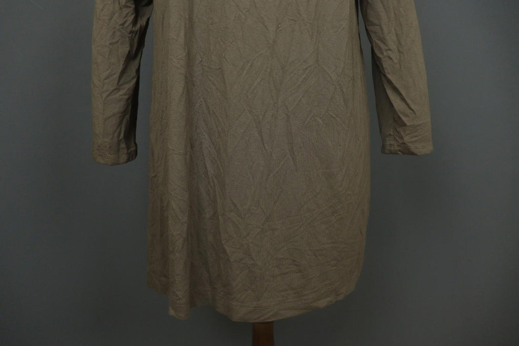 OSKA Brown Knit Classic Long Sleeve Round Neck Pullover Knee Length Shift Dress