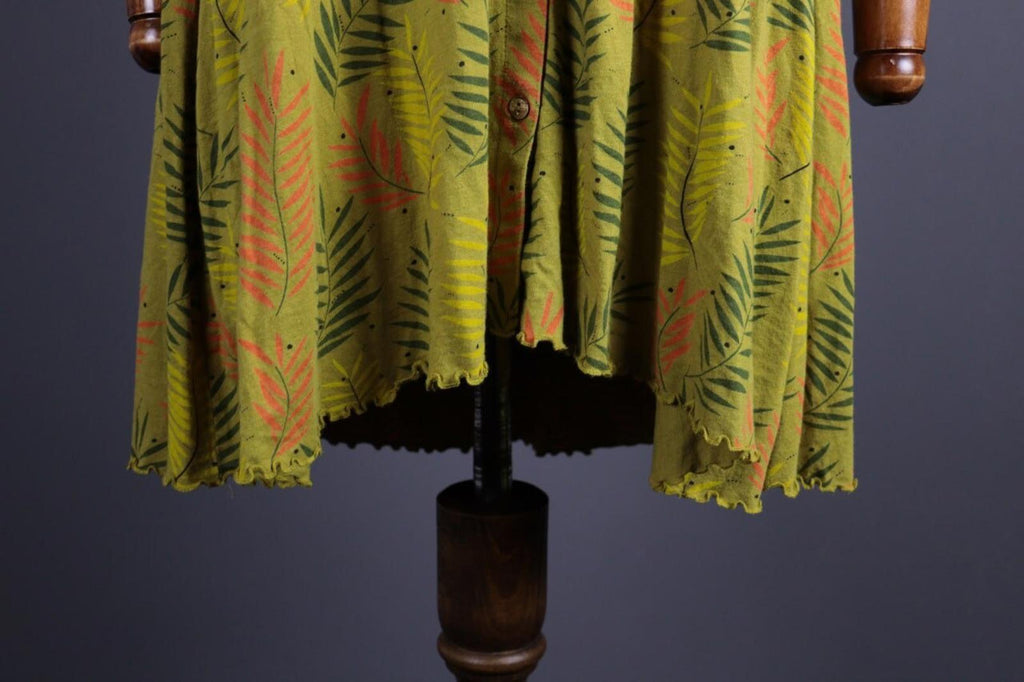 GUDRUN SJODEN Green Floral Button Down Lagenlook Sleeveless Blouson Dress – Size L
