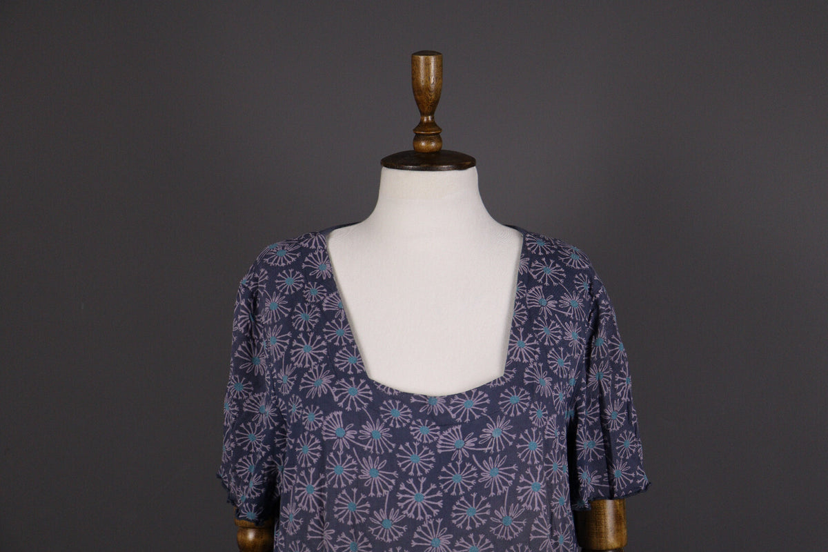 Deerberg Blue Floral Relaxed Summer Blouson A-Line Dress – Size L