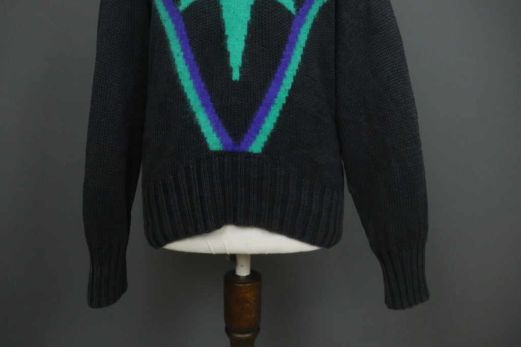 IRIS V ARNIM Multicolor Silk Chunky Knit Raglan Sleeve V-Neck Pullover Sweater
