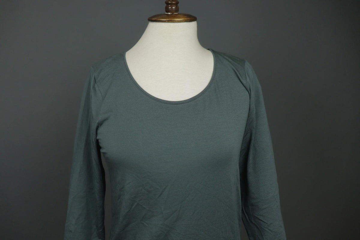 GUDRUN SJODEN Green Lyocell Slim Fit Round Neck Pullover Blouse Top – Size M