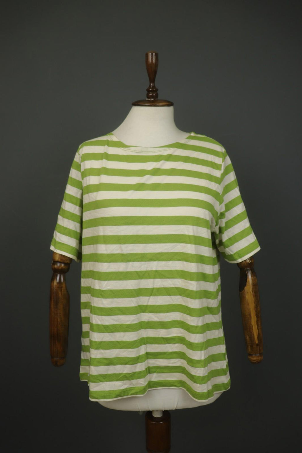 GUDRUN SJODEN White Green Striped 100% Cotton Crew Neck Pullover T-Shirt – Size L