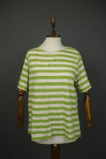 GUDRUN SJODEN White Green Striped 100% Cotton Crew Neck Pullover T-Shirt – Size L