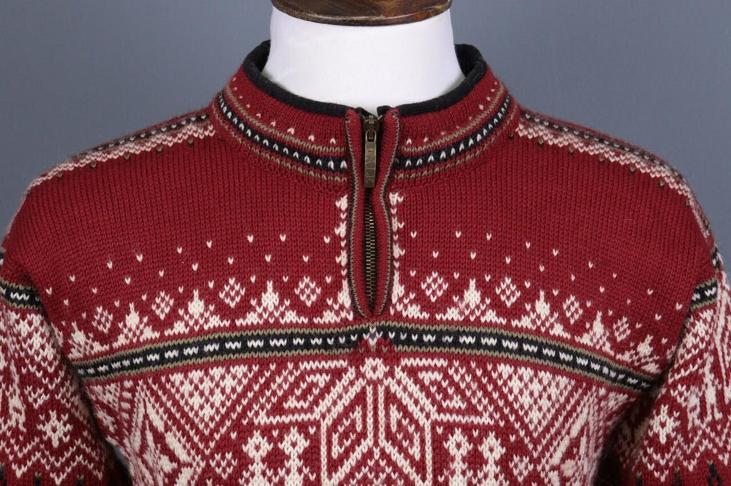 DALE OF NORWAY Sport Red Fair Isle 1/4 Zip Insulated Knit Ski Sweater Sz XS