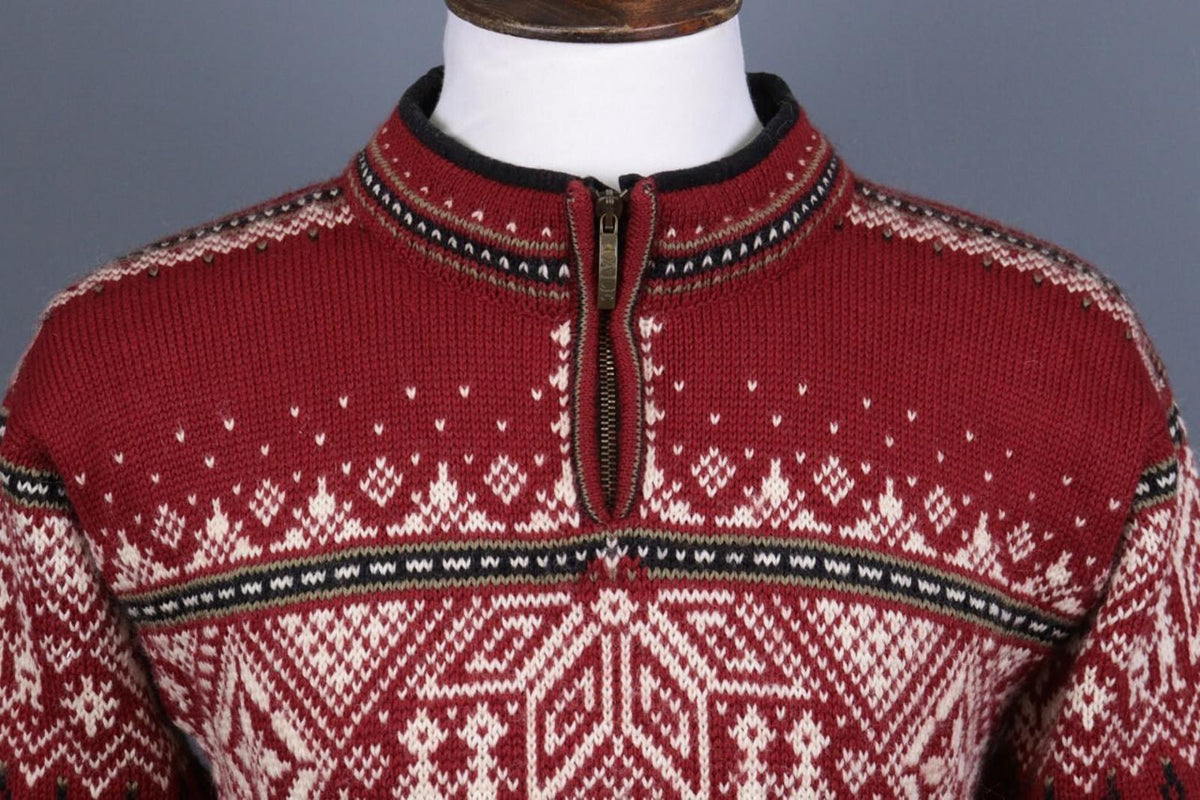 DALE OF NORWAY Sport Red Fair Isle 1/4 Zip Insulated Knit Ski Sweater Sz XS