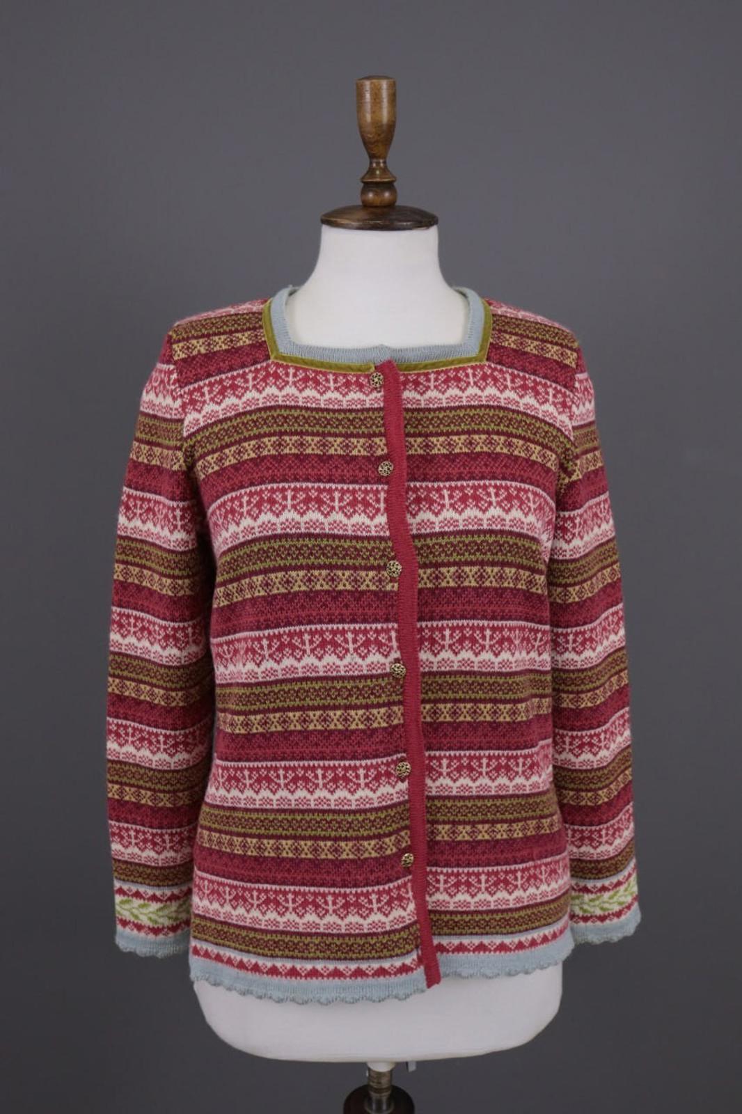 OLEANA Multicolor Jacquard Floral Alpaca Knit Cardigan Sweater – Size M