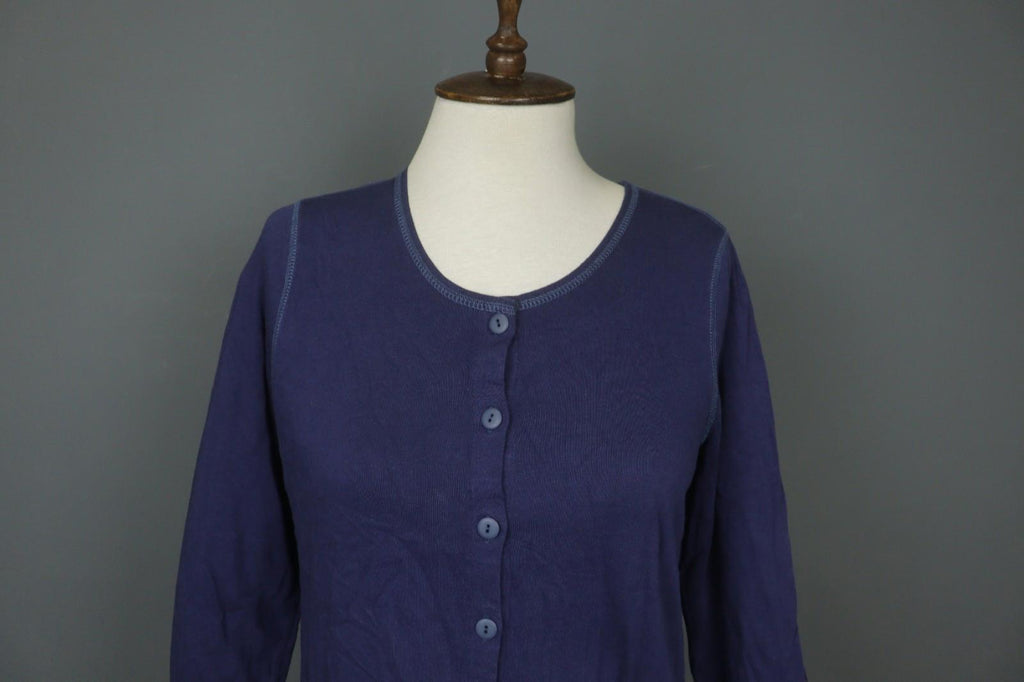 GUDRUN SJODEN Purple Organic Cotton Knit Crew Neck Button Front Cardigan – Size S