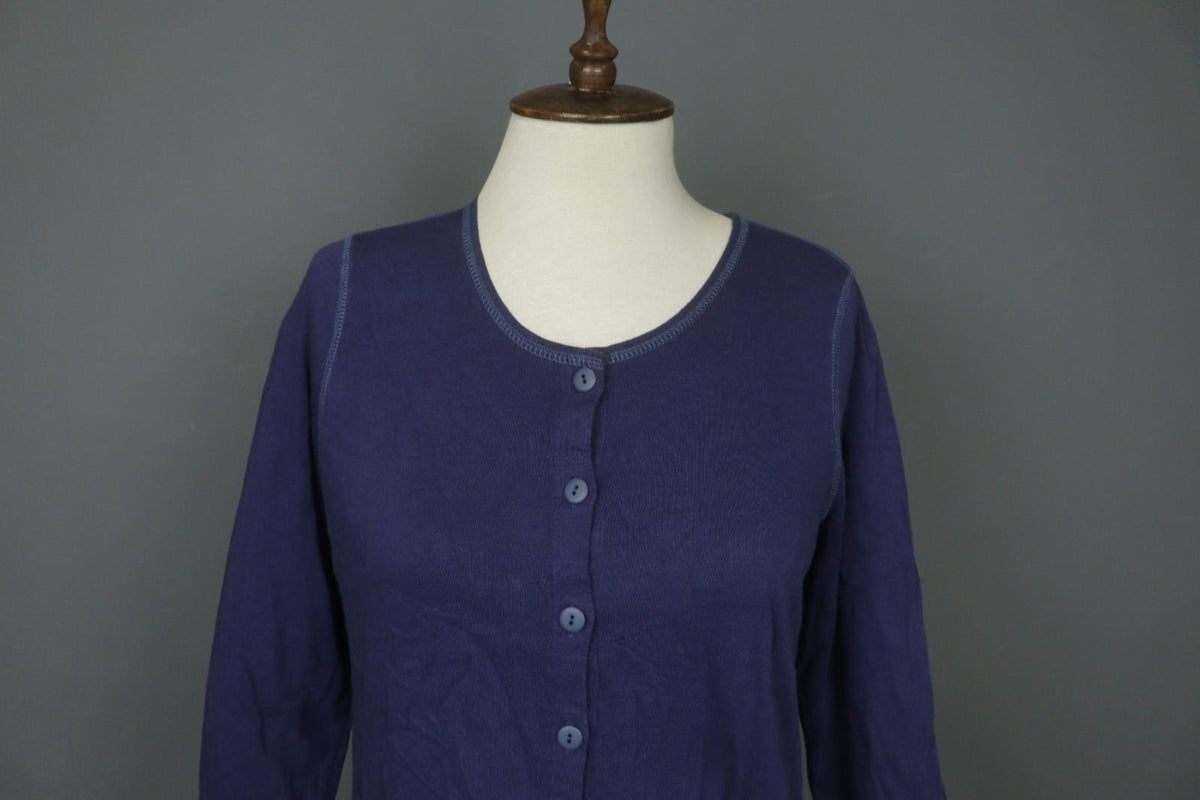 GUDRUN SJODEN Purple Organic Cotton Knit Crew Neck Button Front Cardigan – Size S