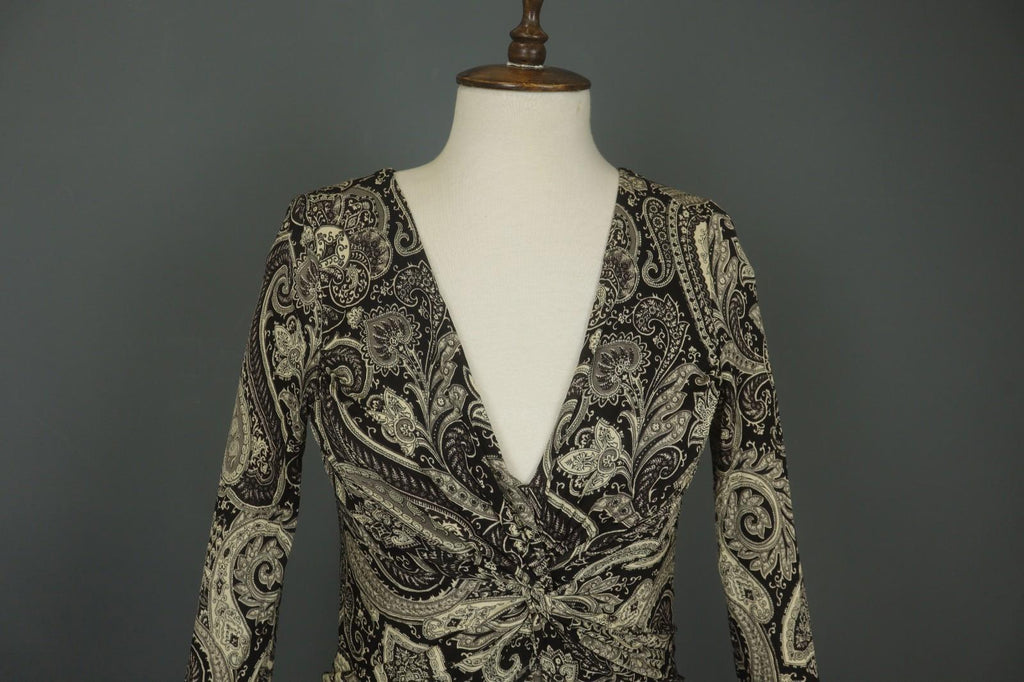 ETRO MILANO Multi Paisley 100% Viscose Long Sleeve V-Neck Sheath Dress – Size 46