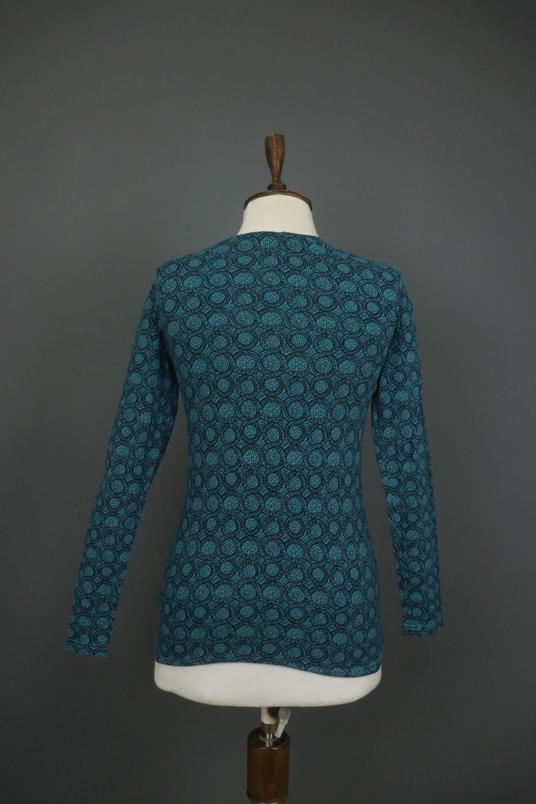 MARIMEKKO Teal Geometric Print Cotton Round Neck Long Sleeve Blouse Top – Size S