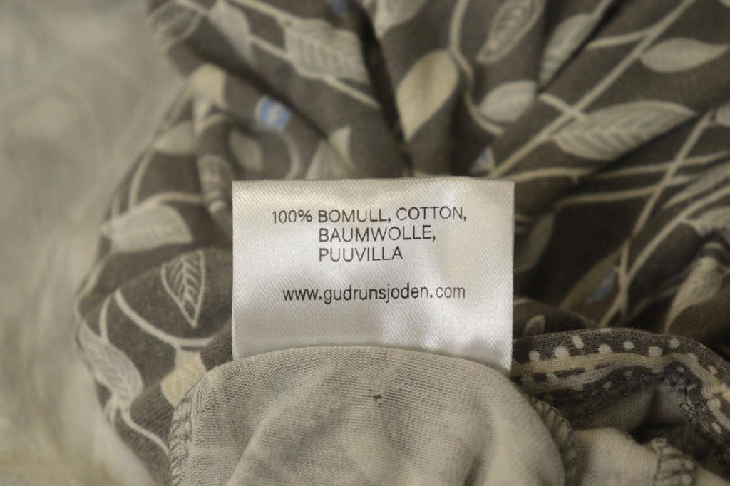 GUDRUN SJODEN Gray Leaf Print Cotton V-Neck Summer Pullover Maxi Dress – Size XL