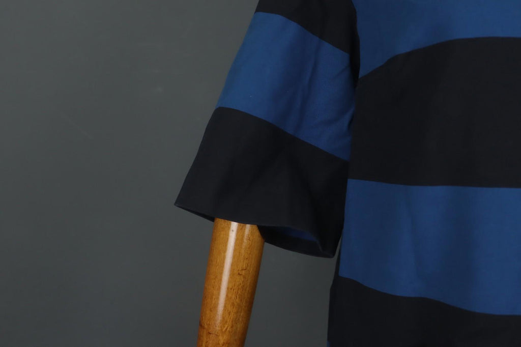 MARIMEKKO LAVINIA Blue Black Striped Cotton Short Sleeve Tunic Top – Size 42