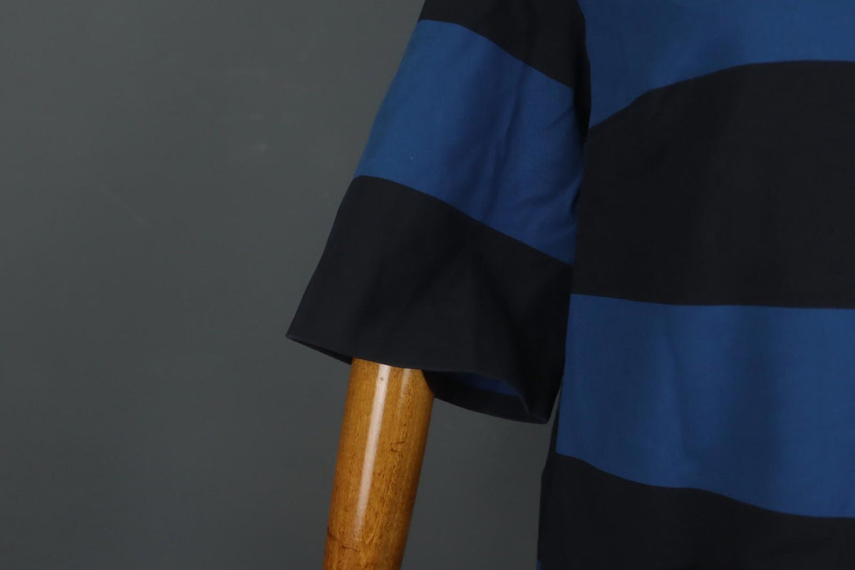 MARIMEKKO LAVINIA Blue Black Striped Cotton Short Sleeve Tunic Top – Size 42