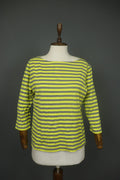 MARIMEKKO Original Yellow Gray Striped 100% Cotton 3/4 Sleeve Knit Top – Size L