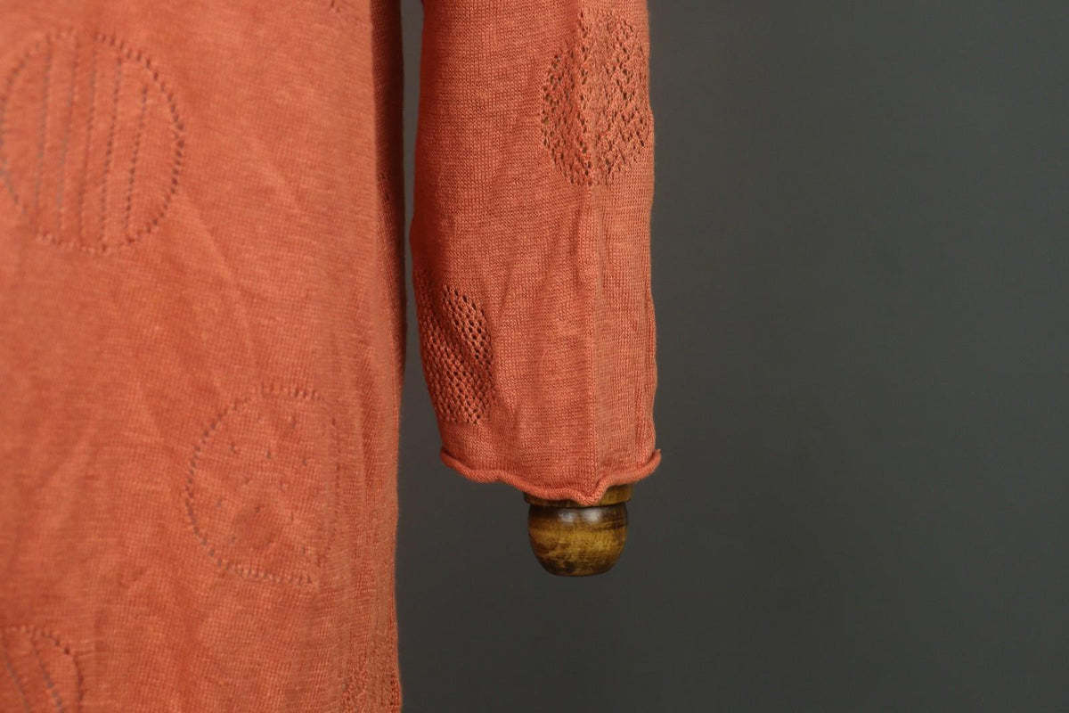 GUDRUN SJODEN Orange Linen Long Sleeve Round Neck Pullover Shift Dress – Size M