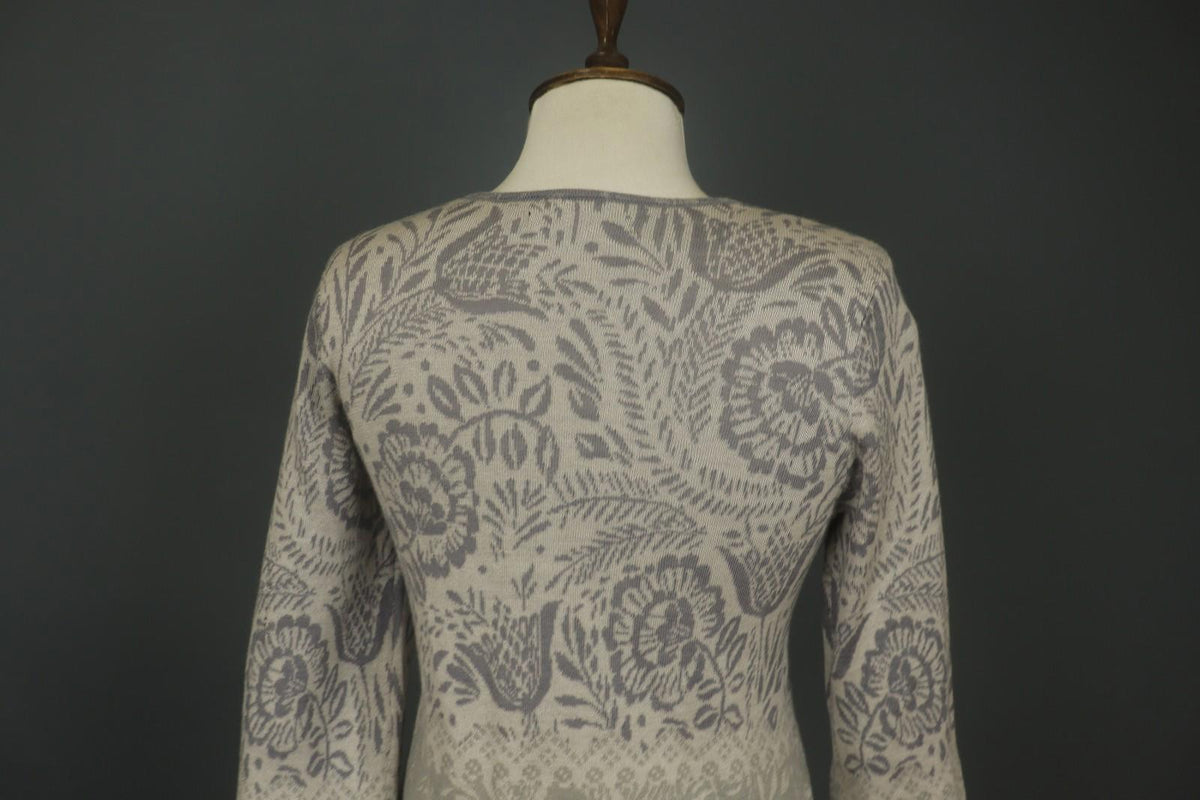 GUDRUN SJODEN Multi Floral Wool Knitted Round Neck Button Front Cardigan – Size S