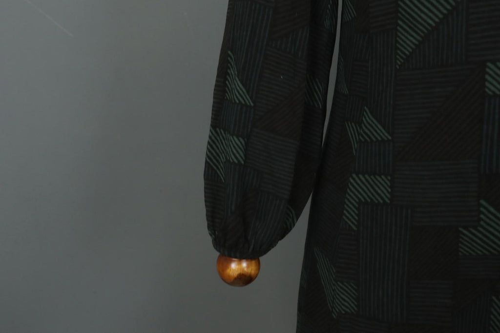 GUDRUN SJODEN Multi Geometric Balloon Sleeve Round Neck Shift Dress – Size S