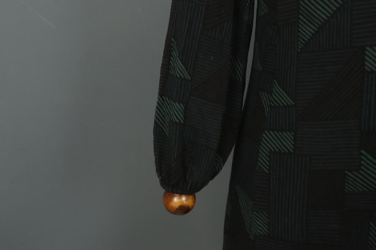 GUDRUN SJODEN Multi Geometric Balloon Sleeve Round Neck Shift Dress – Size S