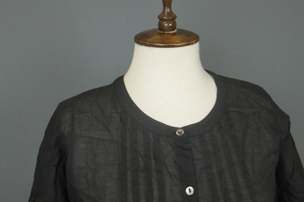 GUDRUN SJODEN Black Cotton Pintuck 3/4 Sleeve Button Front Shirt Dress – Size S