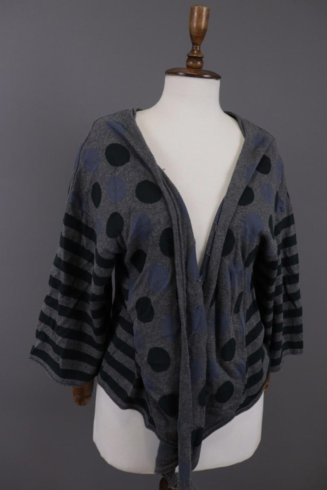 GUDRUN SJODEN Gray Dotted Striped Cape Wrape Knit Cardigan Sweater – Size L