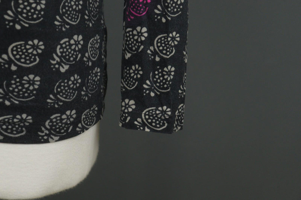 MARIMEKKO 036916 SITRUUNA Black Floral 100% Cotton Scoop Neck Blouse Top – Size S