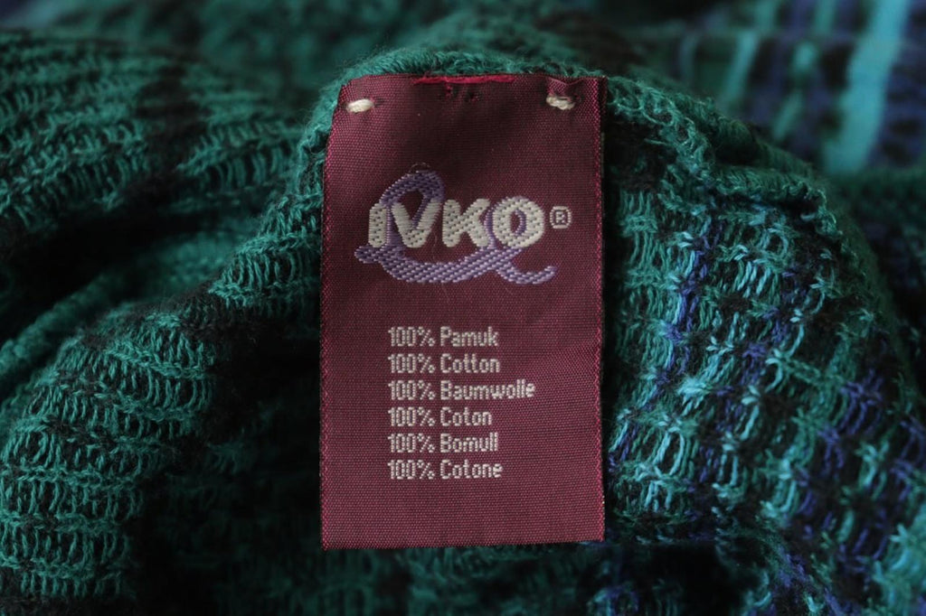 IVKO Multicolor Palm Leaf Cotton Long Sleeve Round Neck Pullover Sweater Dress