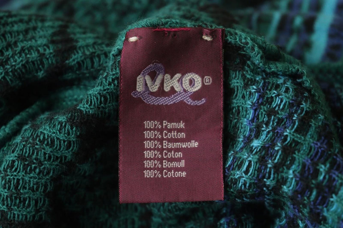 IVKO Multicolor Palm Leaf Cotton Long Sleeve Round Neck Pullover Sweater Dress