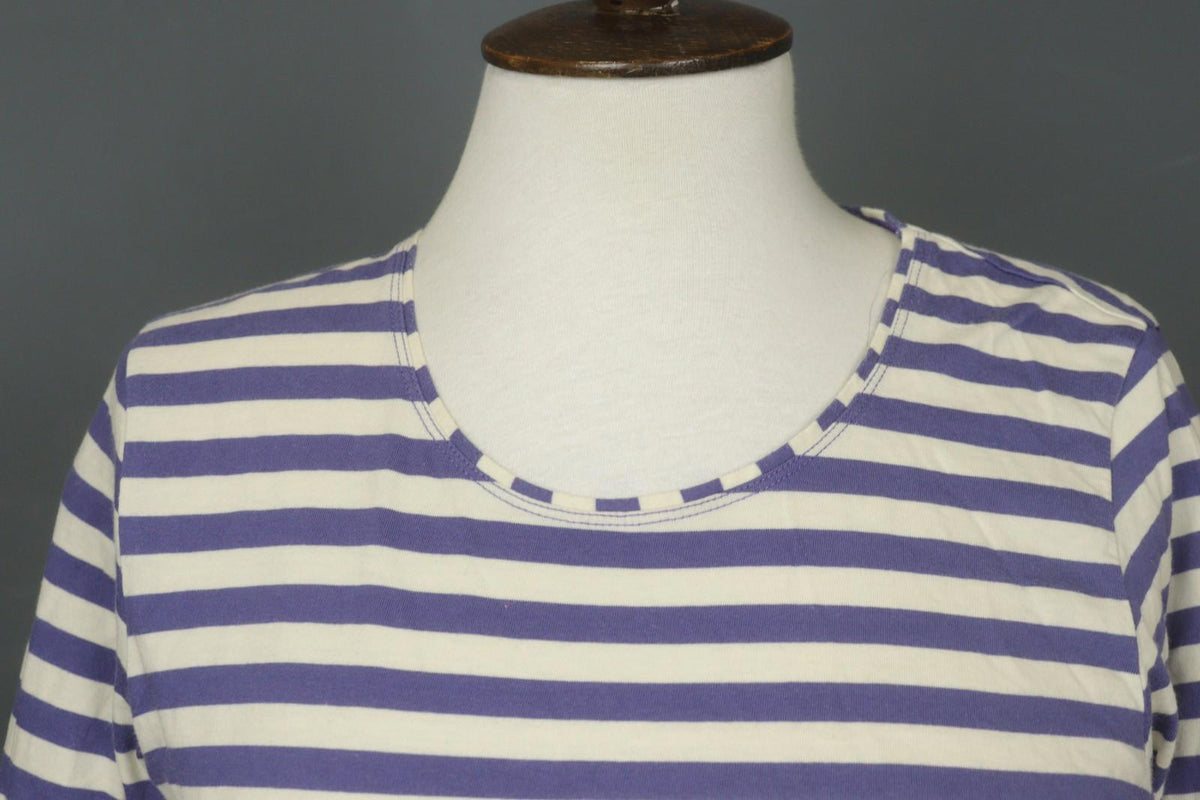 GUDRUN SJODEN Purple White Striped Cotton Crew Neck Pullover Shirt Top – Size XS