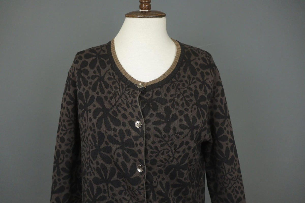 GUDRUN SJODEN Brown Floral 100% Cotton Button-Front Cardigan Sweater – Size S
