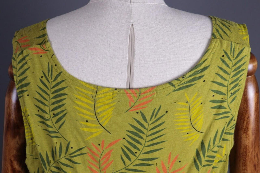 GUDRUN SJODEN Green Floral Button Down Lagenlook Sleeveless Blouson Dress – Size L