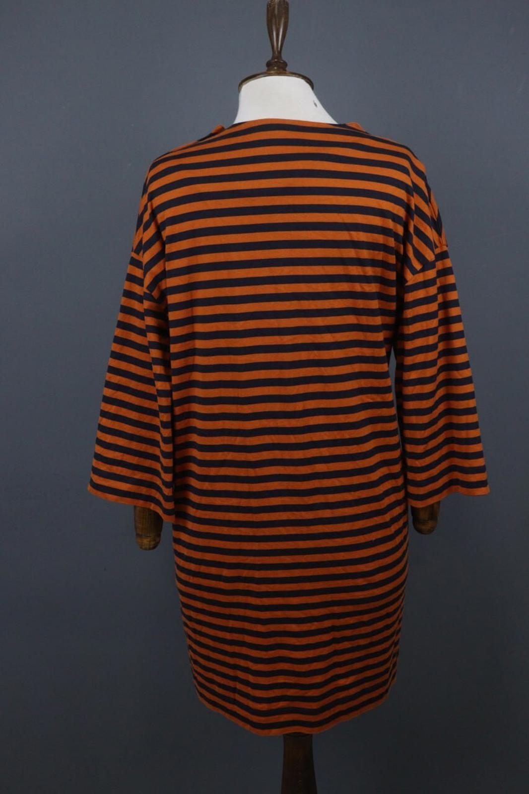 MARIMEKKO TASHIA Orange Black Striped Cotton Long Sleeve Shift Dress – Size XL