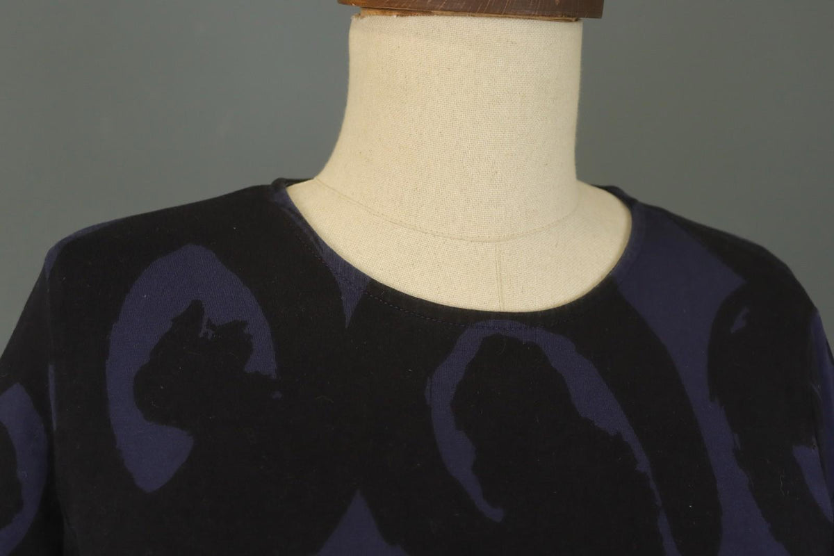 MARIMEKKO Purple Black Printed Viscose Long Sleeve Pullover Shift Dress – Size XS