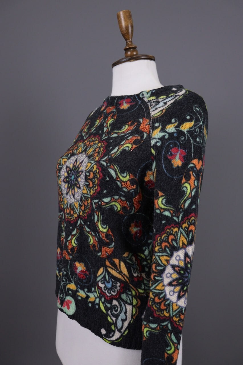 Princess Goes Hollywood Gray Floral Wool Cropped Knit Sweater – Size 36 / M