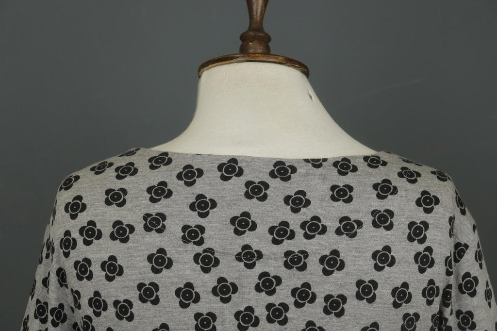 GUDRUN SJODEN Black Gray Floral 100% Modal Long Sleeve Round Neck Dress S/M