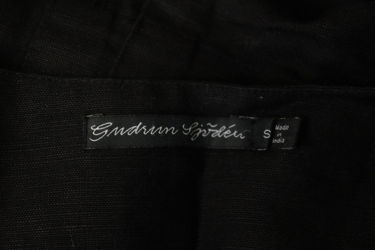 GUDRUN SJÖDEN Black Linen Pockets 3/4 Sleeve Button Front Blouse Top – Size S