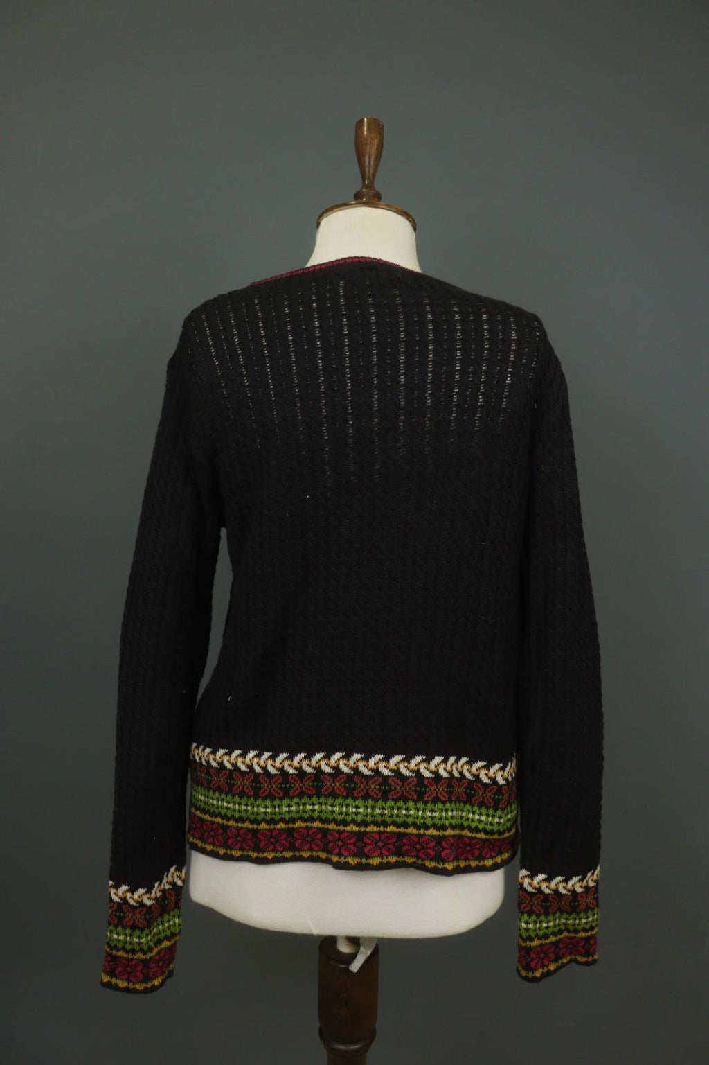 IVKO Black Viscose Open Knit Raglan Sleeve V-Neck Button Front Cardigan – Size 40