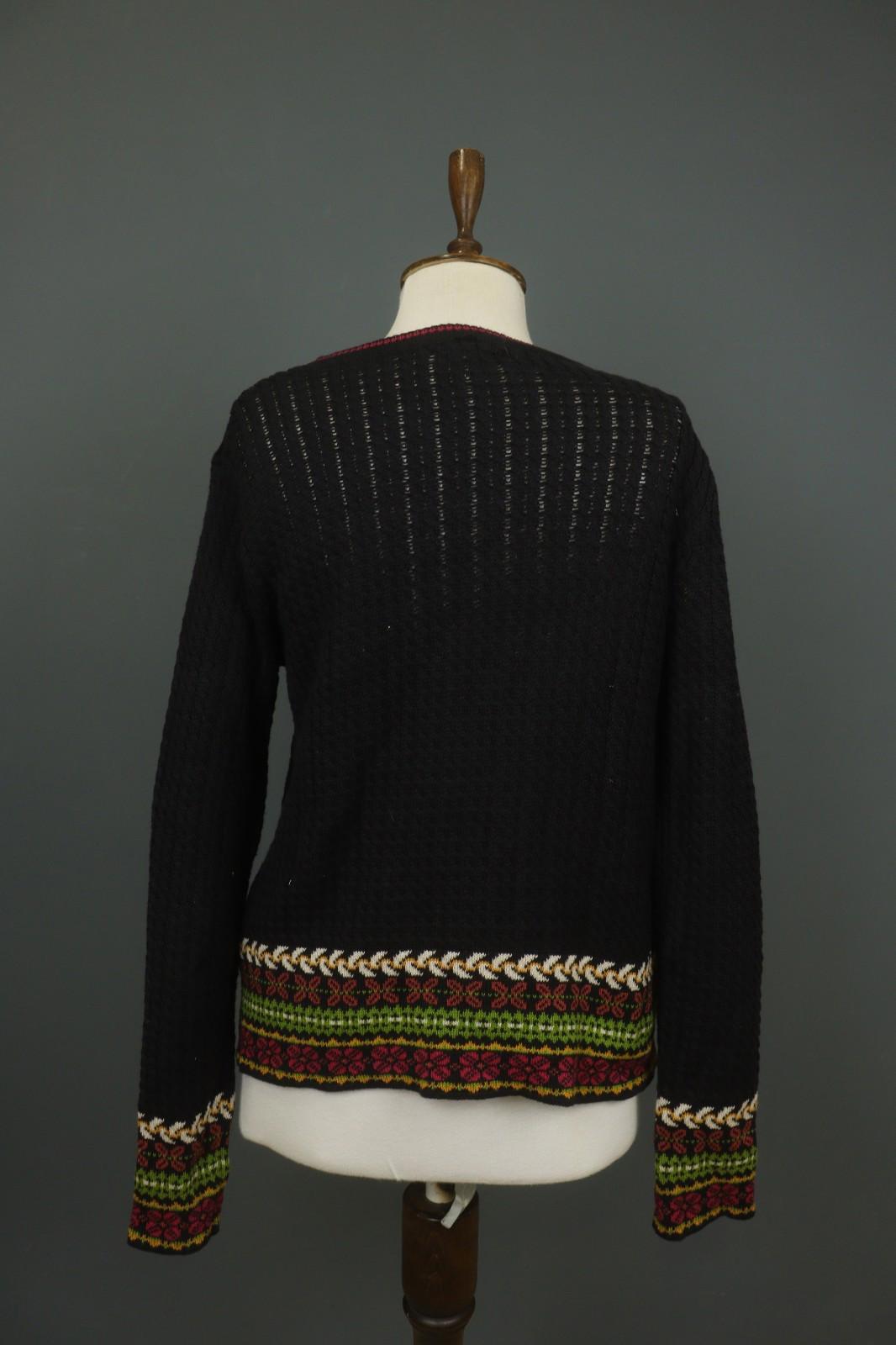 IVKO Black Viscose Open Knit Raglan Sleeve V-Neck Button Front Cardigan – Size 40