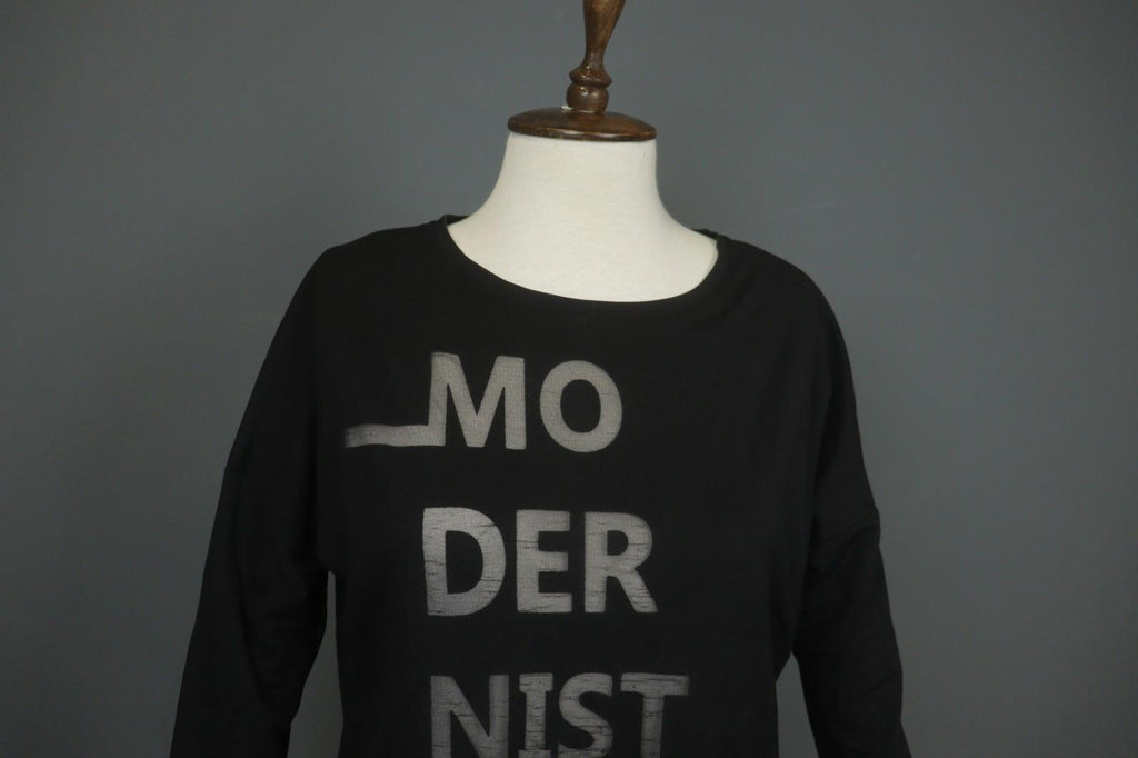 COP COPINE Black 3/4 Sleeve Crew Neck Regular Fit Pullover Modernist T-Shirt S/M