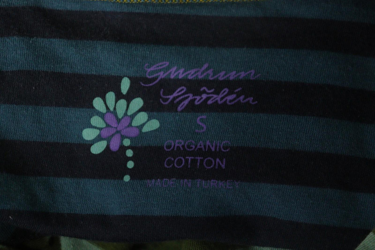 GUDRUN SJODEN Green Striped Organic Cotton Split V-Neck A-Line Dress – Size S