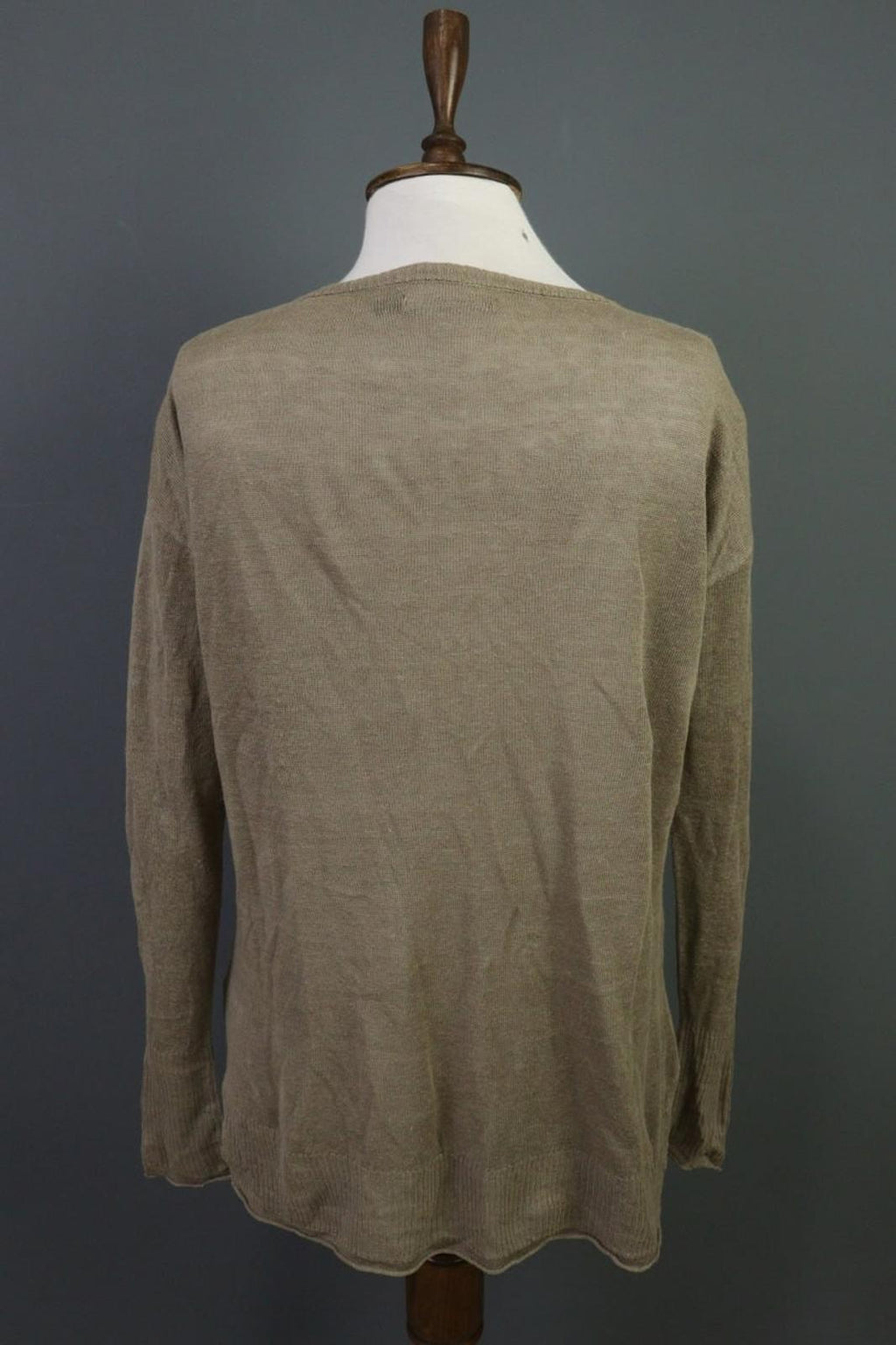 GUDRUN SJODEN Brown Linen Knit Crew Neck Raglan Sleeve Pullover Sweater – Size S