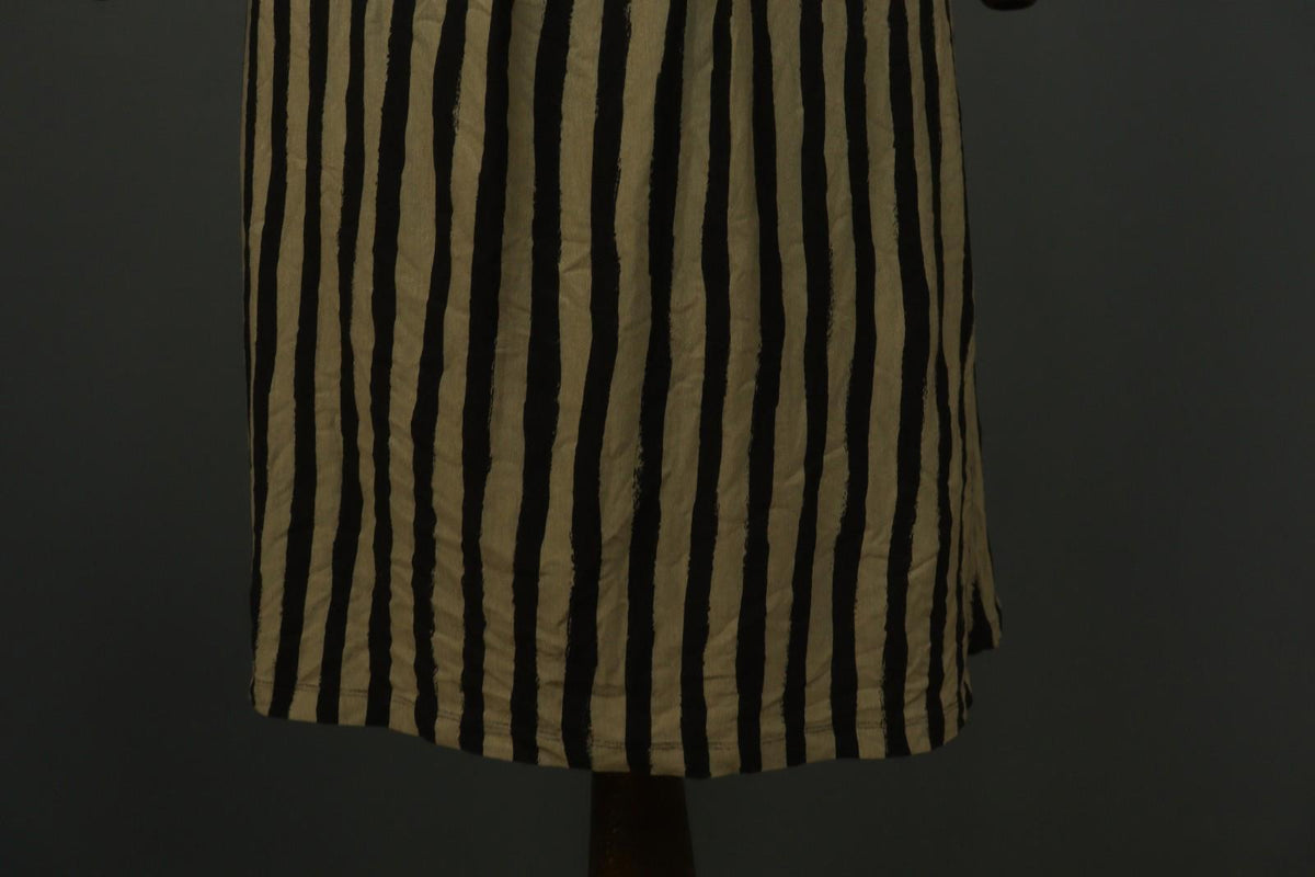 GUDRUN SJODEN Brown Black Striped Lyocell Casual Round Neck Shift Dress – Size S