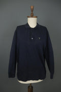 Carlo Colucci Navy 100% Cotton Long Sleeve Collared Popover Polo Shirt – Size L