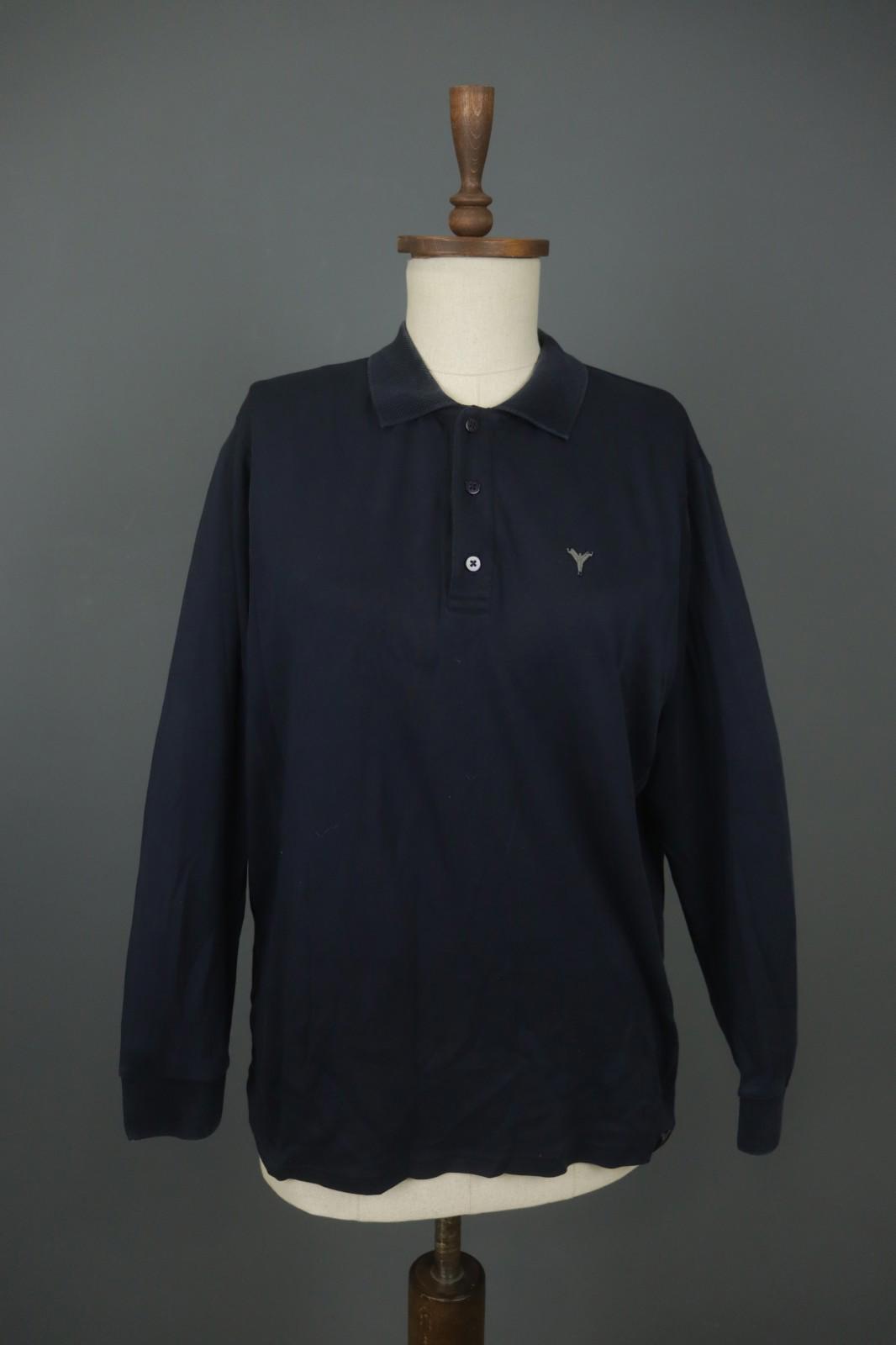 Carlo Colucci Navy 100% Cotton Long Sleeve Collared Popover Polo Shirt – Size L