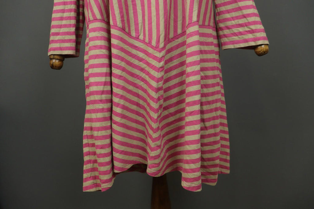 GUDRUN SJODEN Pink Tan Striped Organic Cotton Round Neck Maxi Dress – Size 2XL