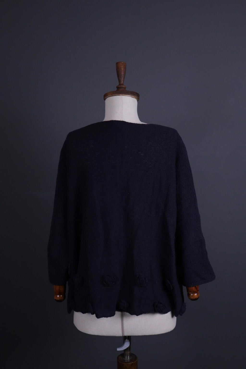 GRIZAS Black Wool Crochet Knit Oversized Boyfriend Sweater – Size L