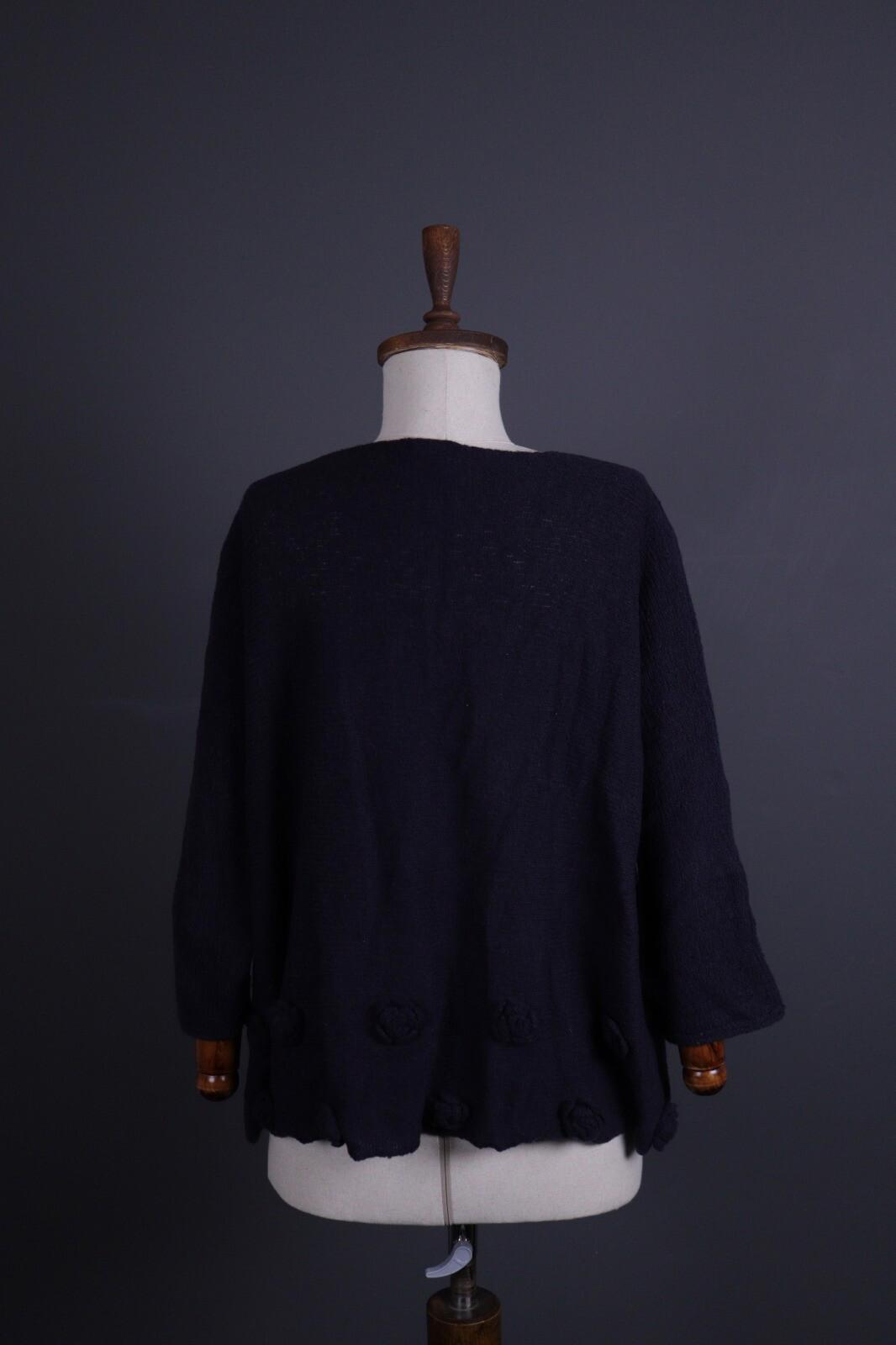GRIZAS Black Wool Crochet Knit Oversized Boyfriend Sweater – Size L